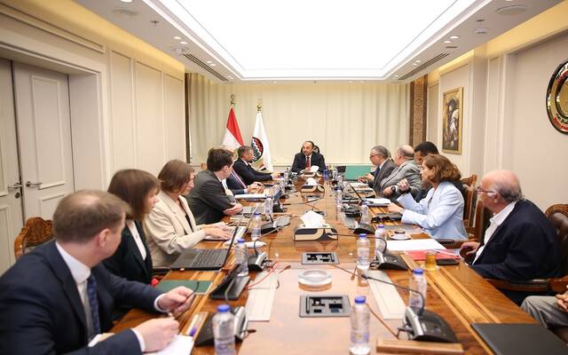 محمد شيمي وزير قطاع الأعمال العام مع وفد من تحالف بقيادة مجموعة "روسال" الروسية وشركة فلييت إينرجي الإماراتية